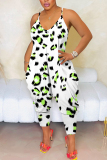 Pink Casual Leopard Colorblock Print Sleeveless Backless Harem Loose Plus Size Cami Jumpsuits