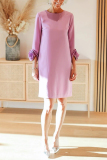 Red O Neck Long Sleeve 3D Flower Decor Casual Party Evening Straight Midi Dresses