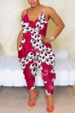 Red Casual Graphic Print Sleeveless Backless Harem Loose Plus Size Cami Jumpsuits