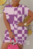 Multicolor Graphic Figure Print O Neck Short Sleeve Loose Casual Outing Plus Size Mini T-shirt Dress