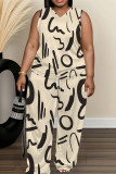 Blue Cartoon Print V Neck Sleeveless Tops and Drawstring Wide Leg Pants Plus Size Two Piece Trouser Sets
