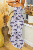 Green Graphic Floral Print Sleeveless Backless Fitted Casual Party Vacation Plus Size Maxi Slip Dresses