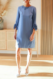 Red O Neck Long Sleeve 3D Flower Decor Casual Party Evening Straight Midi Dresses
