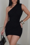 Black One Shoulder Sleeveless Backless Cut Out Ruched Bodycon Party Club Wear Mini Dresses