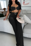 Green Sleeveless Backless Metal Accessories Trim Halter Crop Tops and Wide Leg Pants Casual Vacation Two Piece Trouser Sets