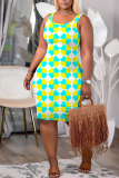 Grey Plaid Print U Neck Sleeveless Bodycon Plus Size Midi Vest Dresses
