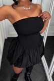 Black Sleeveless Backless A-line Fitted Ball Gown Party Club Wear Mini Bubble Tube Dresses