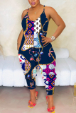 Red Casual Graphic Print Sleeveless Backless Harem Loose Plus Size Cami Jumpsuits