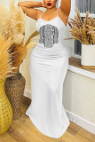 White Pink Feather Floral Print Sleeveless Backless Fitted Casual Party Vacation Plus Size Maxi Slip Dresses