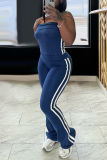White Striped Casual Sportswear Stand-up Collar Long Sleeve Zipper Jackets Tube Tops and Flared Panst Three Piece Trouser Sets
