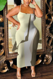 Dark Blue Colorblock Print Sleeveless Backless Bodycon Casual Party Vacation Plus Size Maxi Slip Dresses