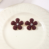 Black Casual Party Flowers Shaped Rhinestone Decor Oversize Earrings