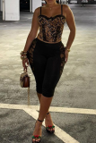 Black Lace Skinny Mid Waist Capri Pants Bottoms