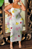 Orange Floral Print Sleeveless Backless Bodycon Casual Party Vacation Plus Size Maxi Slip Dresses