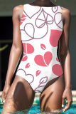 Multicolor Lips Heart Print Boat Neck Sleeveless Plus Size One Piece Swimwear Swimsuits