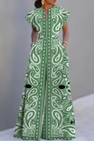 Light Blue Graphic Print V Neck Short Sleeve Waisted Casual Party Vacation Plus Size Wide Leg Jumpsuits