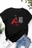 Black Casual Letter Girl Print O Neck Short Sleeve Plus Size T-shirt Tops