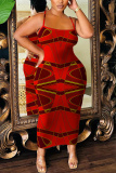 Blue Abstract Print Sleeveless Backless Bodycon Casual Party Vacation Plus Size Maxi Slip Dresses