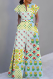 Light Blue Graphic Print V Neck Short Sleeve Waisted Casual Party Vacation Plus Size Wide Leg Jumpsuits