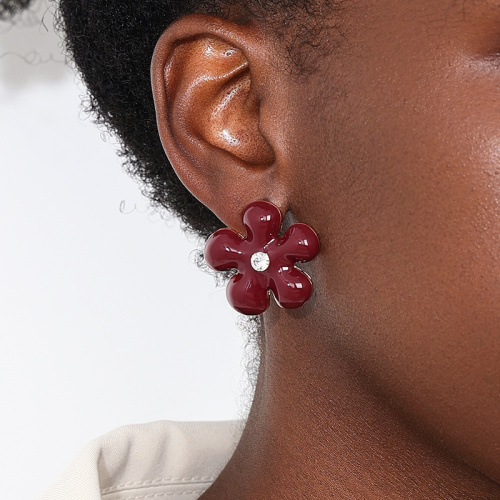 Black Casual Party Flowers Shaped Rhinestone Decor Oversize Earrings