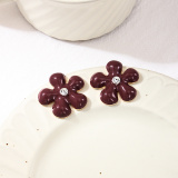 Black Casual Party Flowers Shaped Rhinestone Decor Oversize Earrings