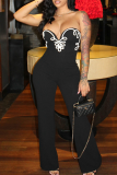 Black Sleeveless Backless Back Zipper Straight Fitted Party Club Wear Tube Jumpsuits