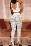 Black Lace See-Through  V Neck Sleeveless Backless Bra Tops and Slit Pants Bodycon Party Club Wear Two Piece Trouser Sets