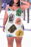 Multicolor Plant Butterfly Print Sleeveless Backless Bodycon Casual Outing Plus Size Mini Slip Dresses