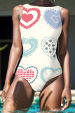 Multicolor Lips Heart Print Boat Neck Sleeveless Plus Size One Piece Swimwear Swimsuits