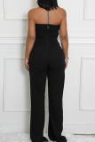 Black Sleeveless Backless Back Zipper Straight Fitted Party Club Wear Tube Jumpsuits
