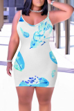 Multicolor Plant Butterfly Print Sleeveless Backless Bodycon Casual Outing Plus Size Mini Slip Dresses