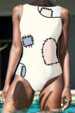 Multicolor Lips Heart Print Boat Neck Sleeveless Plus Size One Piece Swimwear Swimsuits