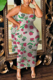 Orange Floral Print Sleeveless Backless Bodycon Casual Party Vacation Plus Size Maxi Slip Dresses