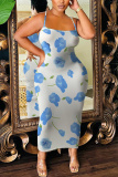 Orange Floral Print Sleeveless Backless Bodycon Casual Party Vacation Plus Size Maxi Slip Dresses