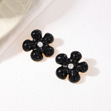 Black Casual Party Flowers Shaped Rhinestone Decor Oversize Earrings