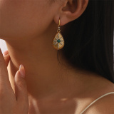 Green Casual Party Water Drop Pendant Rhinestone Decor Dangle Earrings