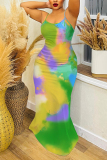 Rose Red Abstract Print Sleeveless Backless Bodycon Casual Party Vacation Plus Size Maxi Slip Dresses
