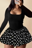 Black Casual U Neck Long Sleeve Night Club Bubble Mini Dresses
