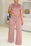 Black Casual Half A Turtleneck Short Sleeve T-shirt and Wide Leg Pants Two Piece Trouser Sets