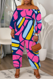 Green Floral Graphic Print Off Shoulder Long Lantern Sleeve Loose Casual Vacation Harem Jumpsuits