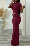 Black Casual Half A Turtleneck Short Sleeve T-shirt and Wide Leg Pants Two Piece Trouser Sets