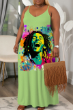 Multicolor Figure Print Sleeveless Backless Fitted Casual Vacation Plus Size Maxi Slip Dresses