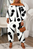 Green Floral Graphic Print Off Shoulder Long Lantern Sleeve Loose Casual Vacation Harem Jumpsuits