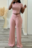 Black Casual Half A Turtleneck Short Sleeve T-shirt and Wide Leg Pants Two Piece Trouser Sets