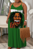 Tangerine Gradient Figure Print Sleeveless Backless Fitted Casual Vacation Plus Size Maxi Slip Dresses