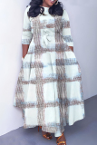 Red Graphic Plaid Floral Print O Neck 3/4 Sleeve Belted Fitted A-line Casual Vacation Plus Size Maxi Dresses