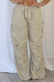 Black Zipper Belted High Waist Casual Street Slit Hem Straight Leg Cago Pants
