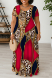 Yellow Casual Graphic Print U Neck Short Sleeve Loose Straight Plus Size Maxi Dresses