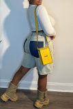 Light Blue Casual Daily Patchwork Ripped High Waist Straight Capri Fifth Denim Shorts