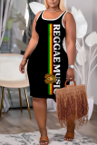 White Graphic Letter Print U Neck Sleeveless Bodycon Plus Size Midi Vest Dresses